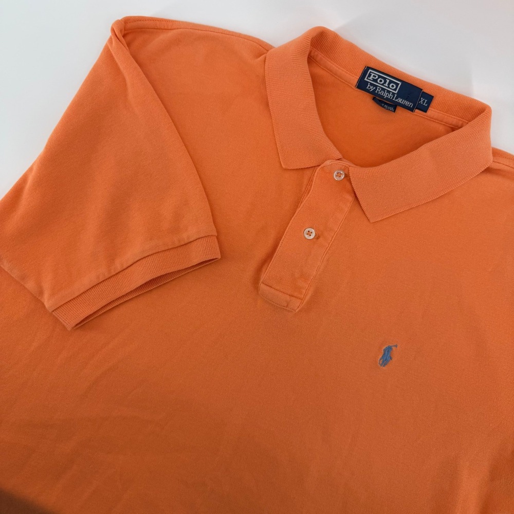 Polo Ralph Lauren Polo Shirt Mens‎ XL Orange Blue Pony Logo Pique Cotton Preppy
